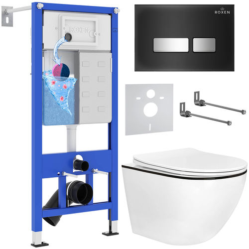Унитаз подвесной с инсталляцией Roxen StounFix Dual Fresh 964974 6 в 1 (состоит из: 710200, Glass 430280B, 530110-01B)