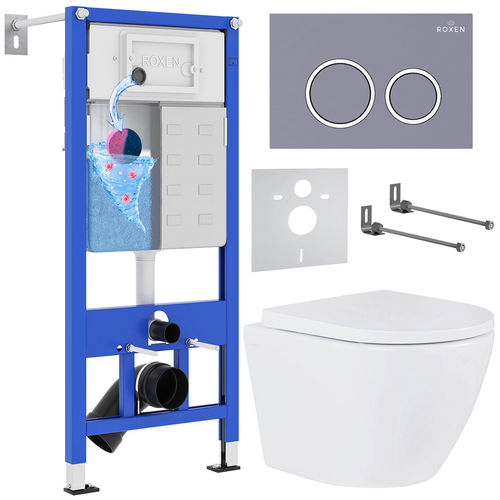 Унитаз подвесной с инсталляцией Roxen StounFix Dual Fresh 966055 6 в 1 (состоит из: 710200, Santi 410260DG, 530185-02)