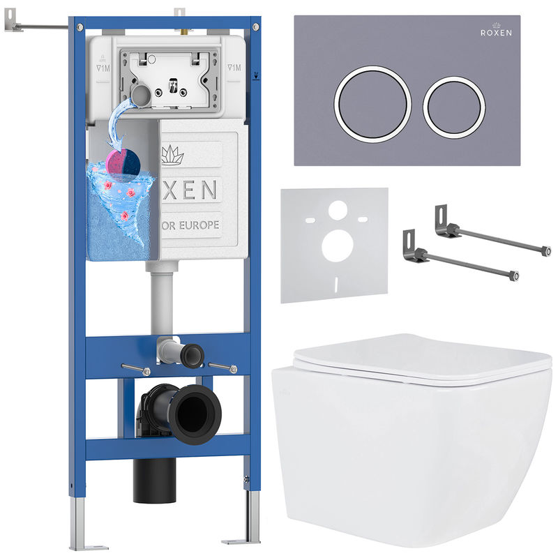 Унитаз подвесной с инсталляцией Roxen StounFix Dual Fresh 966075 6 в 1 (состоит из: 710200, Santi 410260DG, 530135-01)