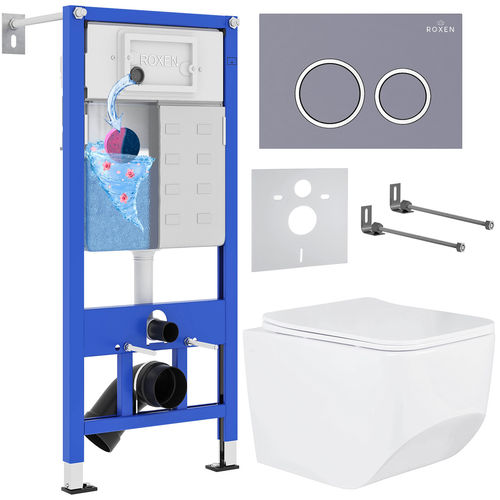 Унитаз подвесной с инсталляцией Roxen StounFix Dual Fresh 966110 6 в 1 (состоит из: 710200, Santi 410260DG, 530145-01)