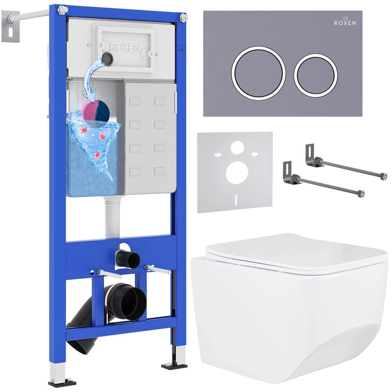 Унитаз подвесной с инсталляцией Roxen StounFix Dual Fresh 966110 6 в 1 (состоит из: 710200, Santi 410260DG, 530145-01)