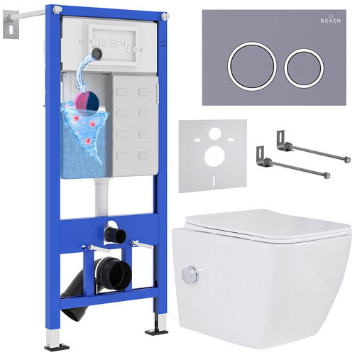 Унитаз подвесной с инсталляцией Roxen StounFix Dual Fresh 966127 6 в 1 (состоит из: 710200, Santi 410260DG, 530135-01X)