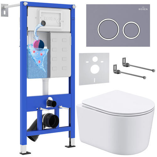 Унитаз подвесной с инсталляцией Roxen StounFix Dual Fresh 966133 6 в 1 (состоит из: 710200, кнопки Santi 410260DG, 530120-01)