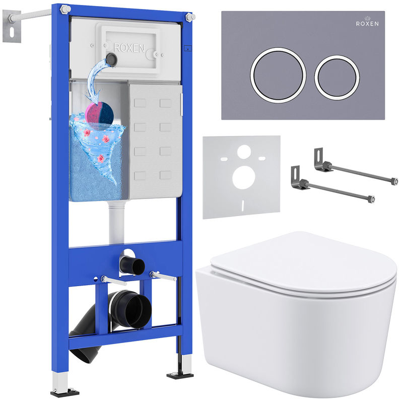 Унитаз подвесной с инсталляцией Roxen StounFix Dual Fresh 966133 6 в 1 (состоит из: 710200, кнопки Santi 410260DG, 530120-01)