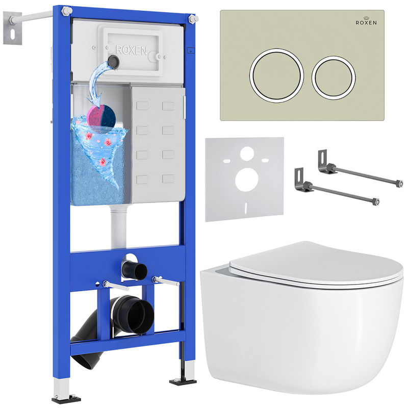 Унитаз подвесной с инсталляцией Roxen StounFix Dual Fresh 966303 6 в 1 (состоит из: 710200, Santi 410260BG, 530160-01)