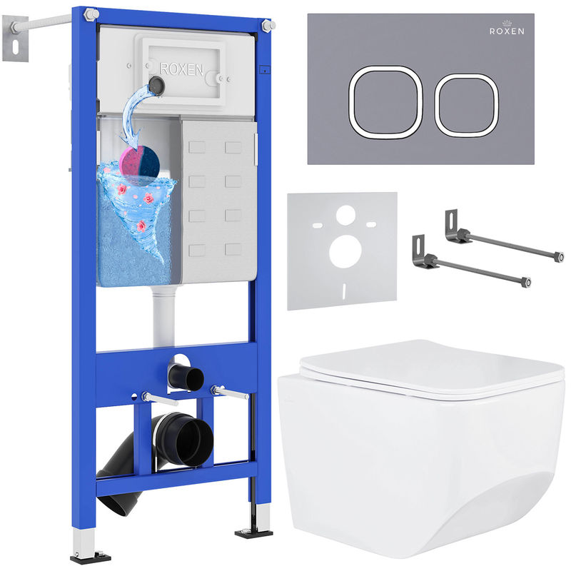 Унитаз подвесной с инсталляцией Roxen StounFix Dual Fresh 966418 6 в 1 (состоит из: 710200, Santi 410280DG, 530145-01)