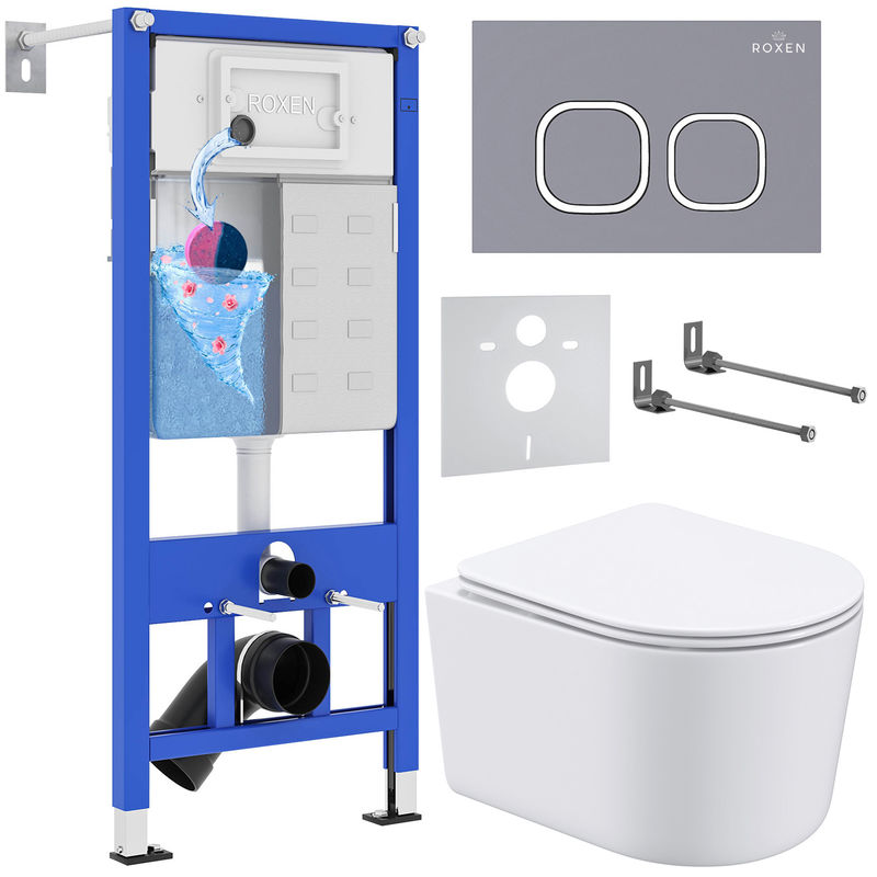 Унитаз подвесной с инсталляцией Roxen StounFix Dual Fresh 966428 6 в 1 (состоит из: 710200, кнопки Santi 410280DG, 530120-01)