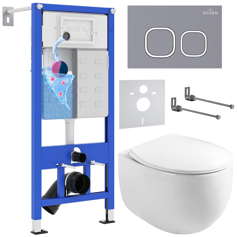 Унитаз подвесной с инсталляцией Roxen StounFix Dual Fresh 966436 6 в 1 (состоит из: 710200, Santi 410280DG, 530170-01)