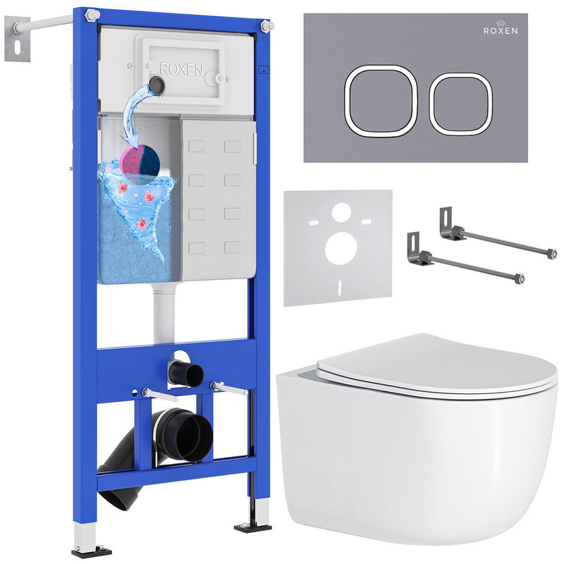 Унитаз подвесной с инсталляцией Roxen StounFix Dual Fresh 966439 6 в 1 (состоит из: 710200, Santi 410280DG, 530160-01)