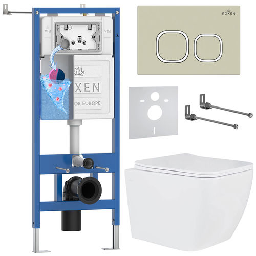 Унитаз подвесной с инсталляцией Roxen StounFix Dual Fresh 966482 6 в 1 (состоит из: 710200, Santi 410280BG, 530135-01)