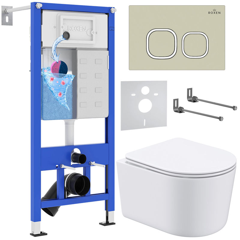 Унитаз подвесной с инсталляцией Roxen StounFix Dual Fresh 966614 6 в 1 (состоит из: 710200, кнопки Santi 410280BG, 530120-01)
