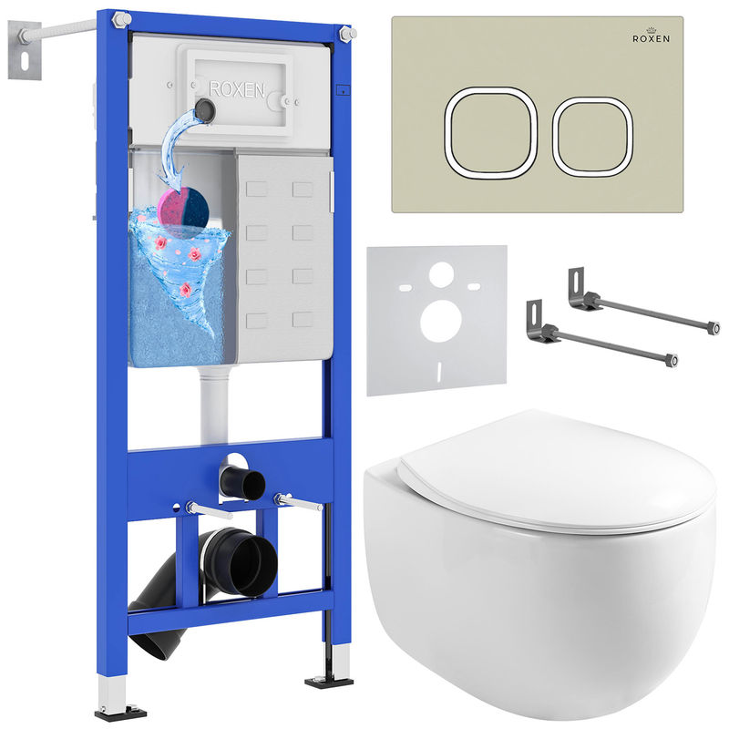 Унитаз подвесной с инсталляцией Roxen StounFix Dual Fresh 966619 6 в 1 (состоит из: 710200, Santi 410280BG, 530170-01)