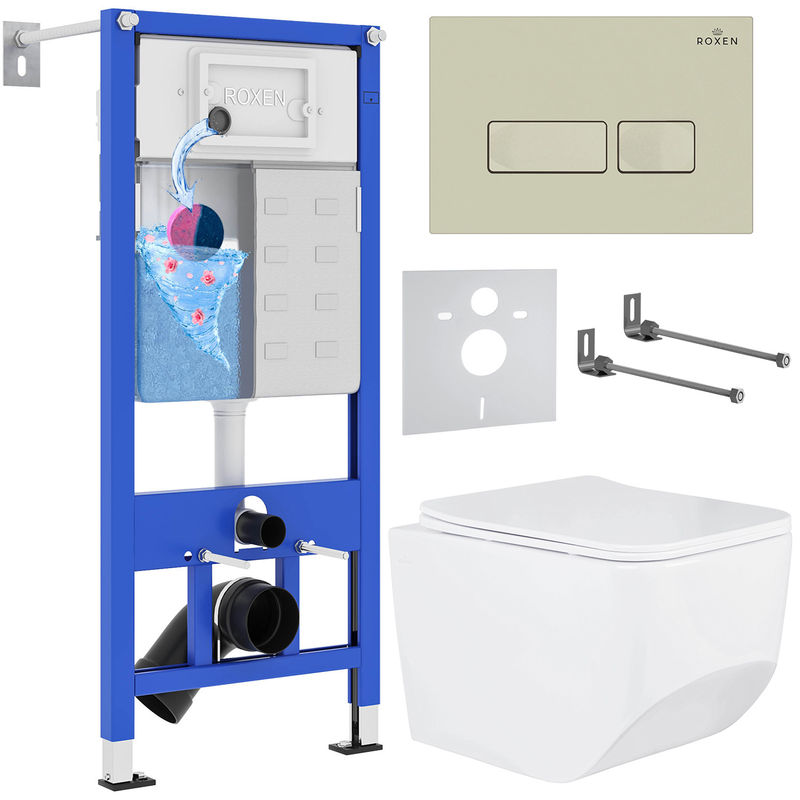 Унитаз подвесной с инсталляцией Roxen StounFix Dual Fresh 966666 6 в 1 (состоит из: 710200, Caspia 410280BG, 530145-01)