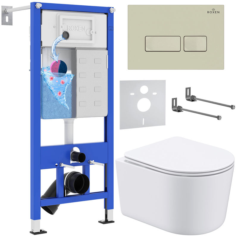 Унитаз подвесной с инсталляцией Roxen StounFix Dual Fresh 966686 6 в 1 (состоит из: 710200, кнопки Caspia 410280BG, 530120-01)