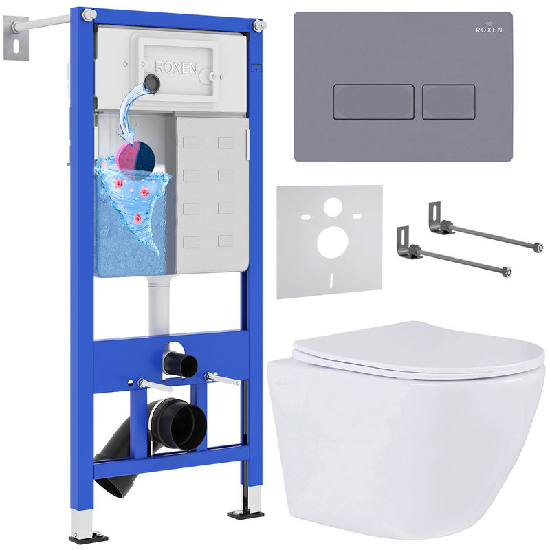 Унитаз подвесной с инсталляцией Roxen StounFix Dual Fresh 966771 6 в 1 (состоит из: 710200, Caspia 410280DG, 530185-01)