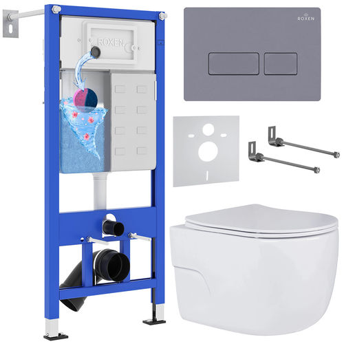 Унитаз подвесной с инсталляцией Roxen StounFix Dual Fresh 966779 6 в 1 (состоит из: 710200, Caspia 410280DG, 530155-01)