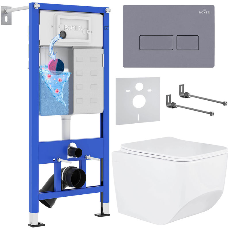 Унитаз подвесной с инсталляцией Roxen StounFix Dual Fresh 966786 6 в 1 (состоит из: 710200, Caspia 410280DG, 530145-01)