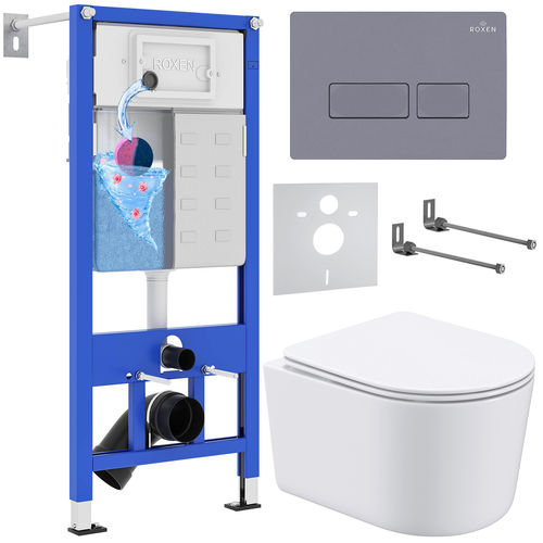 Унитаз подвесной с инсталляцией Roxen StounFix Dual Fresh 966808 6 в 1 (состоит из: 710200, кнопки Caspia 410280DG, 530120-01)