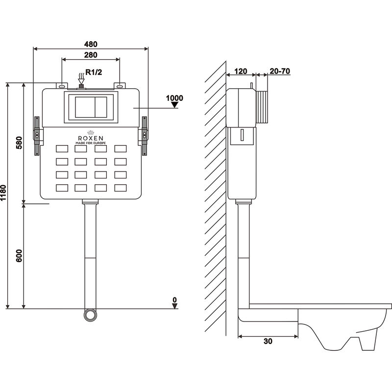 Унитаз приставной с инсталляцией Roxen Attach 966911 5 в 1 (состоит из: 710215, Santi 410260BG; 650185-01)
