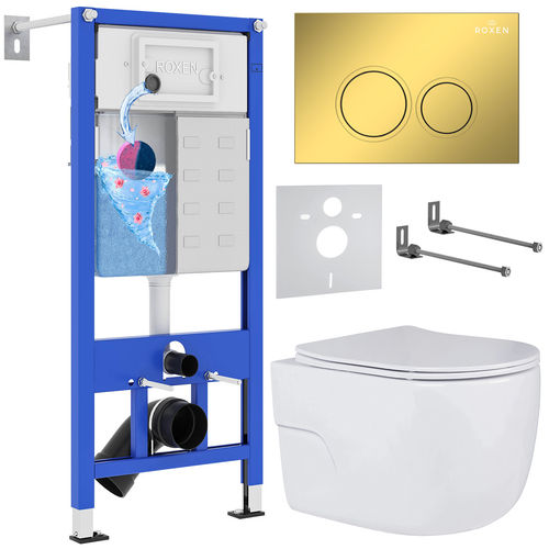 Унитаз подвесной с инсталляцией Roxen StounFix Dual Fresh 968015 6 в 1 (состоит из: 710200, Santi 410260G, 530155-01)