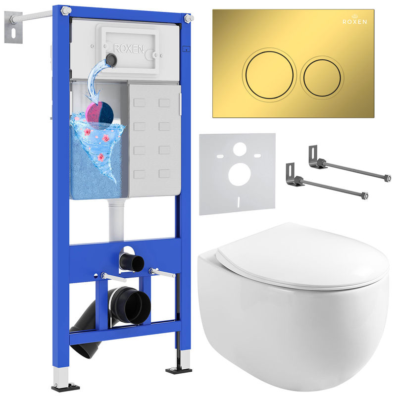 Унитаз подвесной с инсталляцией Roxen StounFix Dual Fresh 968031 6 в 1 (состоит из: 710200, Santi 410260G, 530170-01)