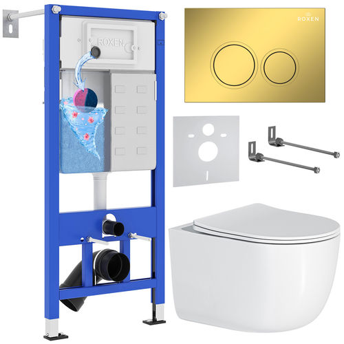 Унитаз подвесной с инсталляцией Roxen StounFix Dual Fresh 968046 6 в 1 (состоит из: 710200, Santi 410260G, 530160-01)