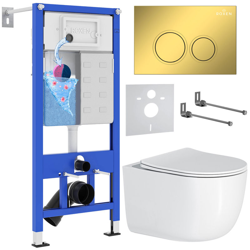 Унитаз подвесной с инсталляцией Roxen StounFix Dual Fresh 968046 6 в 1 (состоит из: 710200, Santi 410260G, 530160-01)