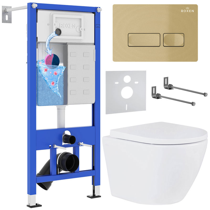 Унитаз подвесной с инсталляцией Roxen StounFix Dual Fresh 968050 6 в 1 (состоит из: 710200, Caspia 410280GB, 530185-02)