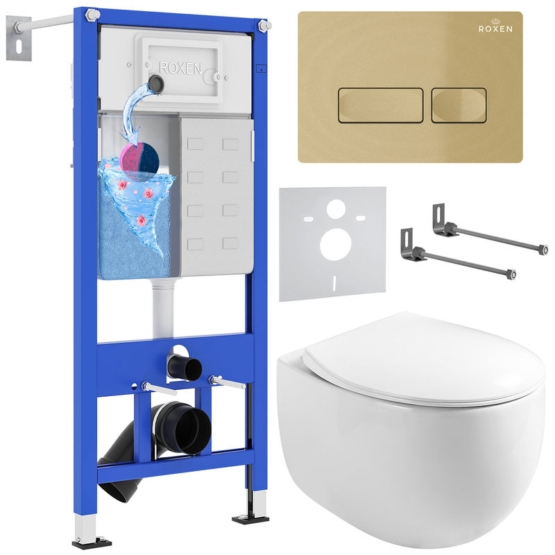 Унитаз подвесной с инсталляцией Roxen StounFix Dual Fresh 968085 6 в 1 (состоит из: 710200, Caspia 410280GB, 530170-01)