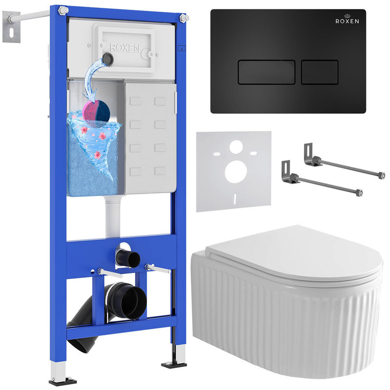 Унитаз подвесной с инсталляцией Roxen StounFix Dual Fresh 968211 6 в 1 (состоит из: 710200, Caspia 410280B, 530200-01)
