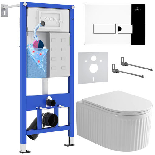 Унитаз подвесной с инсталляцией Roxen StounFix Dual Fresh 968213 6 в 1 (состоит из: 710200, Caspia 410280CH, 530200-01)