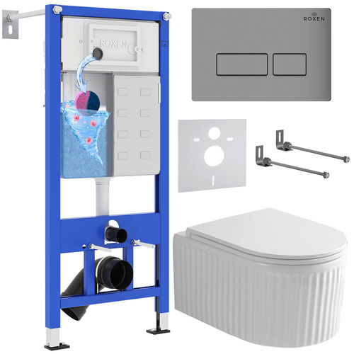 Унитаз подвесной с инсталляцией Roxen StounFix Dual Fresh 968214 6 в 1 (состоит из: 710200, Caspia 410280M, 530200-01)