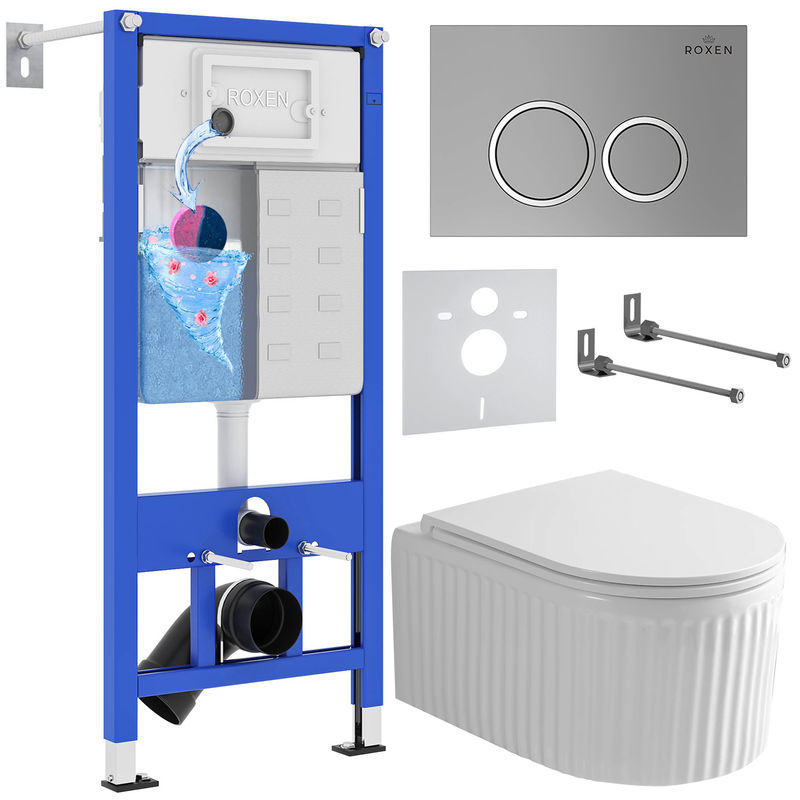 Унитаз подвесной с инсталляцией Roxen StounFix Dual Fresh 968246 6 в 1 (состоит из: 710200, Santi 410260M, 530200-01)