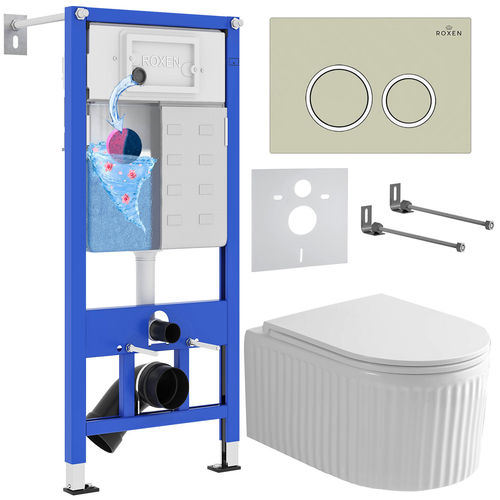 Унитаз подвесной с инсталляцией Roxen StounFix Dual Fresh 968249 6 в 1 (состоит из: 710200, Santi 410260BG, 530200-01)