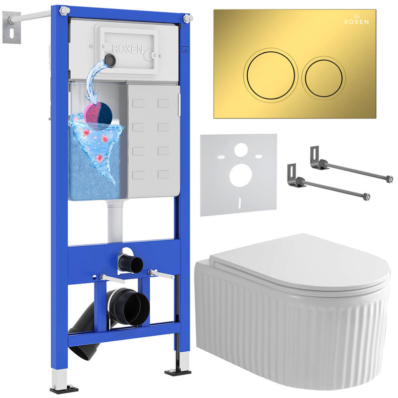 Унитаз подвесной с инсталляцией Roxen StounFix Dual Fresh 968254 6 в 1 (состоит из: 710200, Santi 410260G, 530200-01)