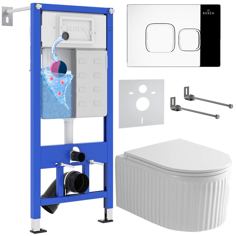 Унитаз подвесной с инсталляцией Roxen StounFix Dual Fresh 968273 6 в 1 (состоит из: 710200, Santi 410280CH, 530200-01)