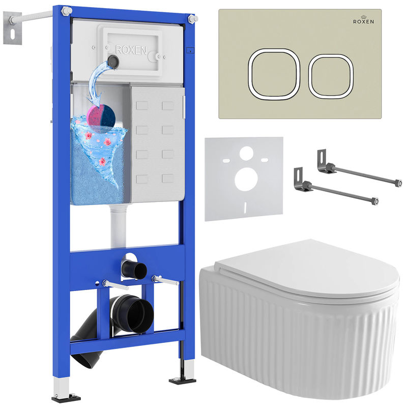 Унитаз подвесной с инсталляцией Roxen StounFix Dual Fresh 968277 6 в 1 (состоит из: 710200, Santi 410280BG, 530200-01)