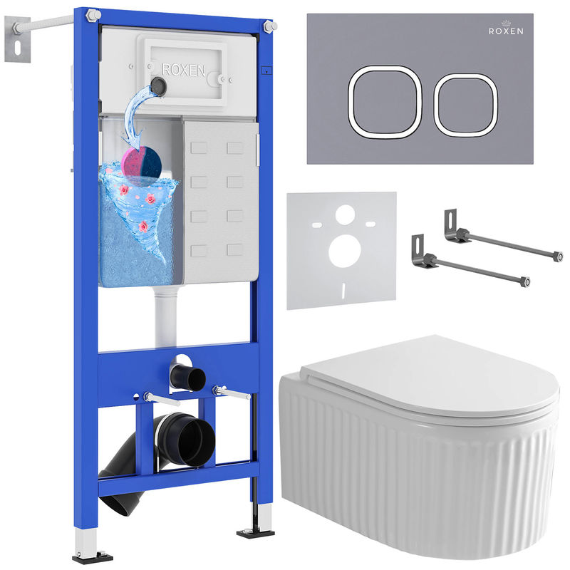 Унитаз подвесной с инсталляцией Roxen StounFix Dual Fresh 968280 6 в 1 (состоит из: 710200, Santi 410280DG, 530200-01)