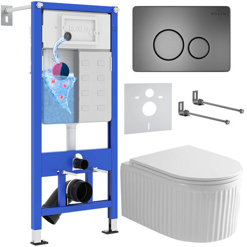 Унитаз подвесной с инсталляцией Roxen StounFix Dual Fresh 968283 6 в 1 (состоит из: 710200, Steel 420260G, 530200-01)