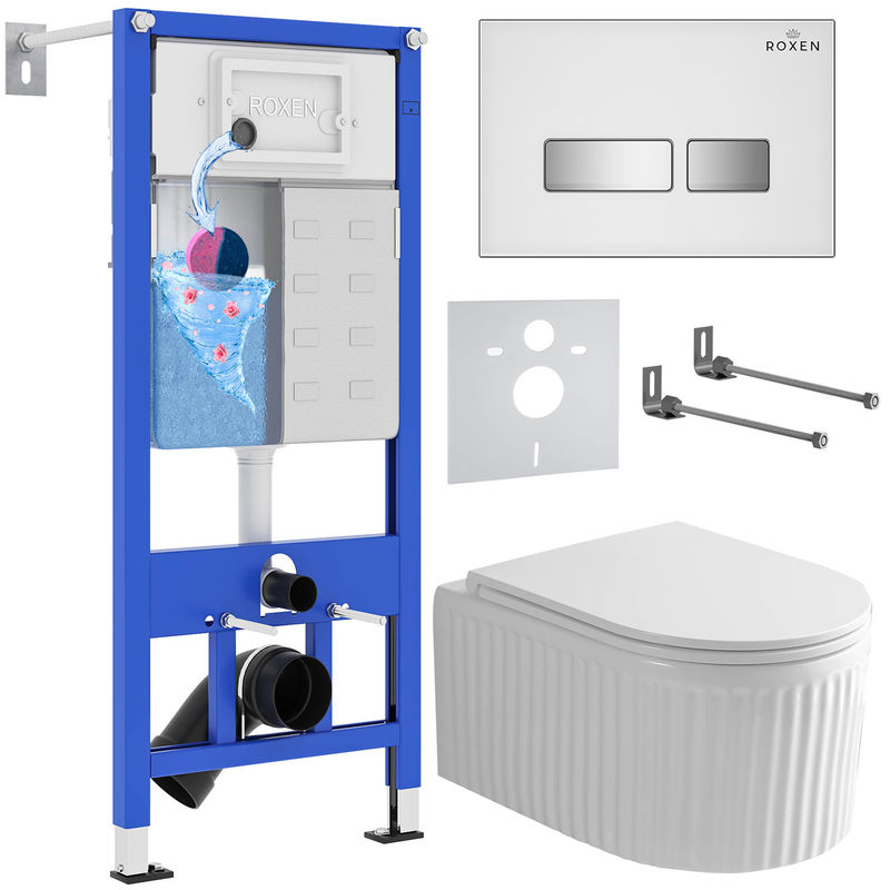 Унитаз подвесной с инсталляцией Roxen StounFix Dual Fresh 968291 6 в 1 (состоит из: 710200, Glass 430280W, 530200-01)