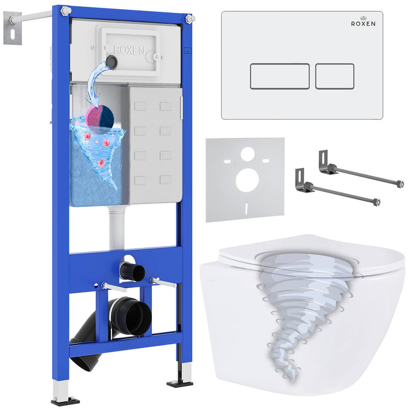 Унитаз подвесной с инсталляцией Roxen StounFix Dual Fresh 968303 6 в 1 (состоит из: 710200, Caspia 410280W, Roxen Antares)