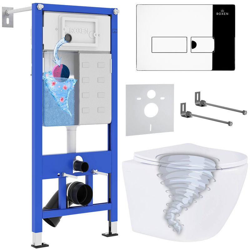 Унитаз подвесной с инсталляцией Roxen StounFix Dual Fresh 968316 6 в 1 (состоит из: 710200, Caspia 410280CH, Roxen Antares)