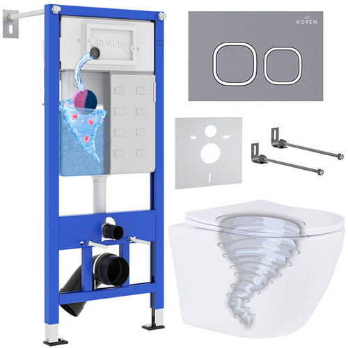 Унитаз подвесной с инсталляцией Roxen StounFix Dual Fresh 968389 6 в 1 (состоит из: 710200, Santi 410280DG, Roxen Antares)