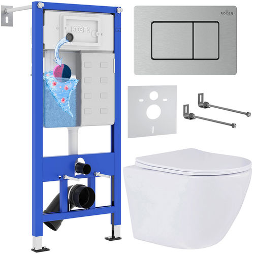 Унитаз подвесной с инсталляцией Roxen StounFix Dual Fresh 968418 6 в 1 (состоит из: 710200, Steel 420280S; 530185-01)