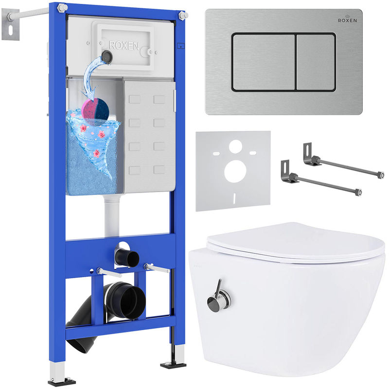 Унитаз подвесной с инсталляцией Roxen StounFix Dual Fresh 968424 6 в 1 (состоит из: 710200, Steel 420280S, 530185-01X)
