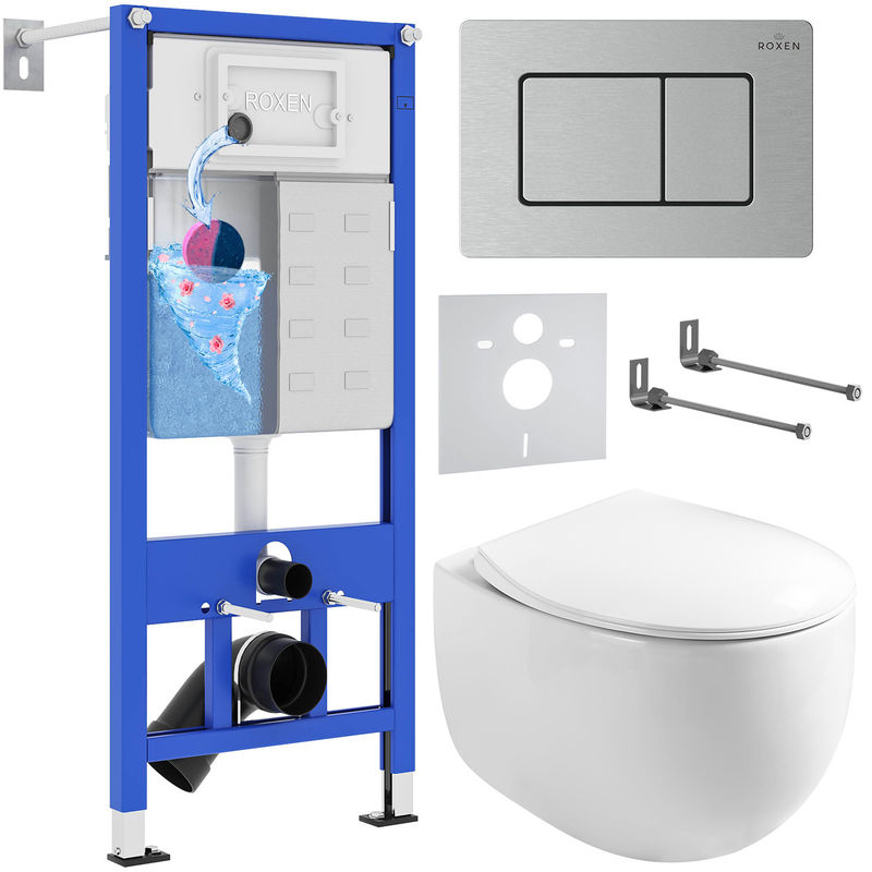 Унитаз подвесной с инсталляцией Roxen StounFix Dual Fresh 968442 6 в 1 (состоит из: 710200, Steel 420280S, 530170-01)