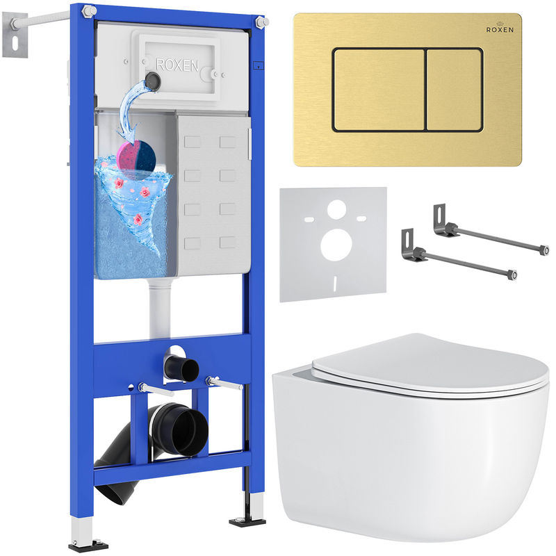 Унитаз подвесной с инсталляцией Roxen StounFix Dual Fresh 968483 6 в 1 (состоит из: 710200, Steel 420280GB, 530160-01)