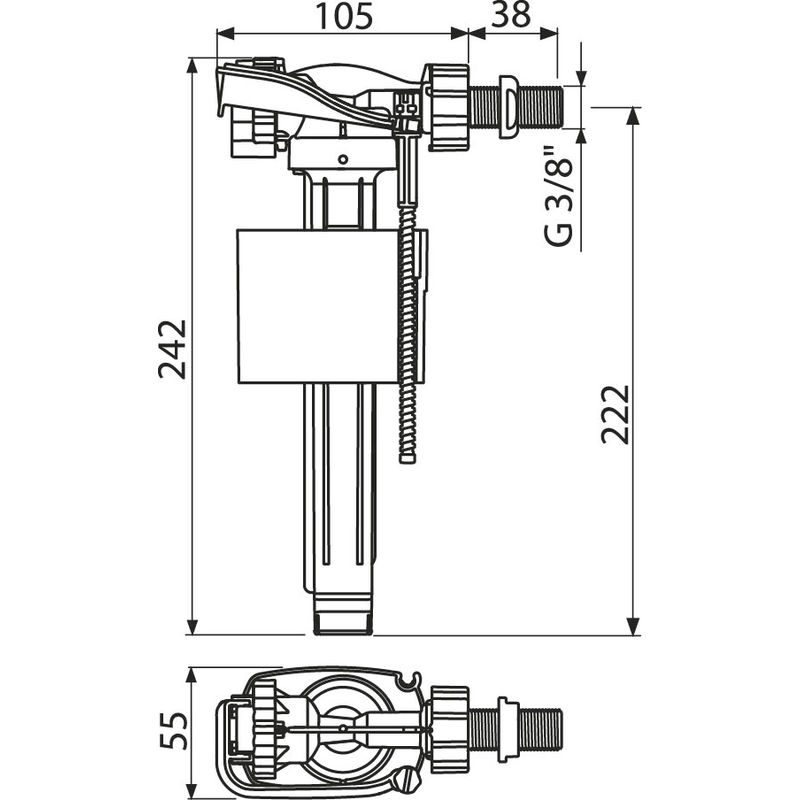 Впускной механизм AlcaDrain (AlcaPlast) A150-3/8" с боковой подводкой для керамических бачков