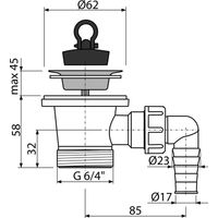 Донный клапан сифона AlcaDrain (AlcaPlast) A31P для умывальника 6/4" с нержавеющей peшeткой DN63 и штуцером — 2