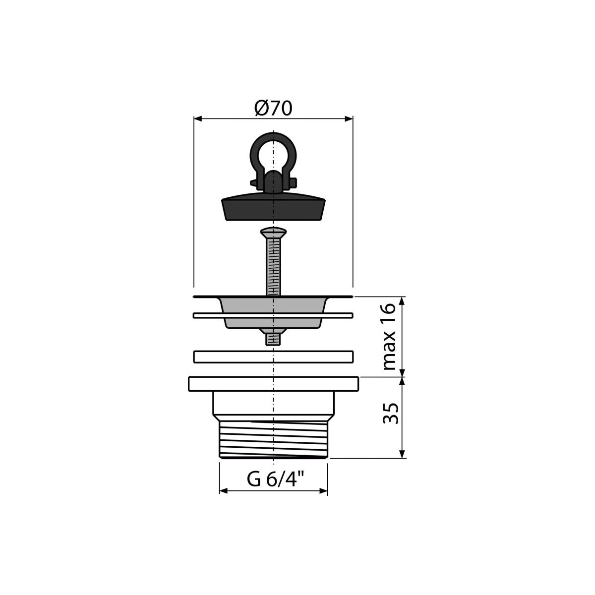 Донный клапан сифона для мойки 6/4" с нержавеющей peшeткой DN70 A33